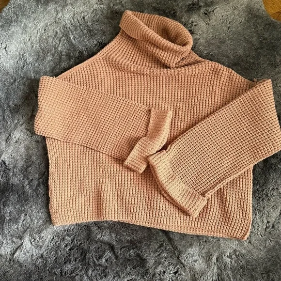 Free People Pullover Waffle knit sweater Oversized Orange Brown Distressed L - Picture 8 of 15